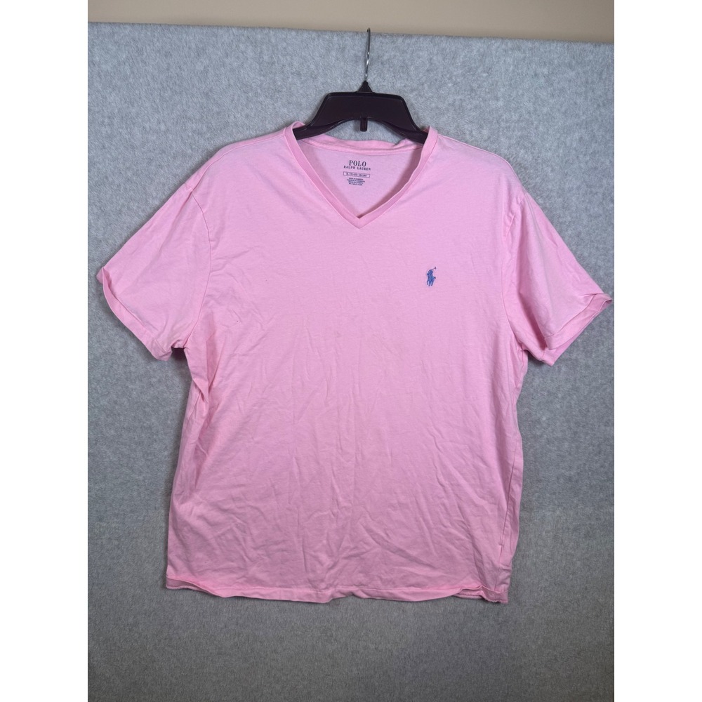 Polo Ralph Lauren Mens XL Pink V-Neck Short Sleeve Pony Logo T-Shirt